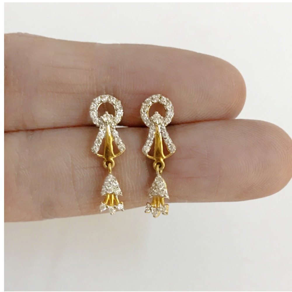 18Kt Solid Yellow Gold Cubic Zircon Stud Dangle Drop Women Earrings Fine Jewelry