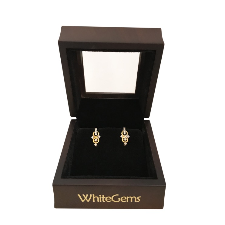 18 Kt Solid Yellow Gold Cubic Zircon Double O Stud Women Earrings Fine Jewelry