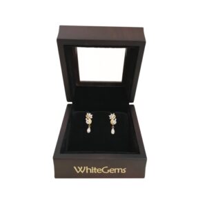 18 Kt Solid Yellow Gold Cubic Zirconia CZ Stud Drop Women Earrings Fine Jewelry