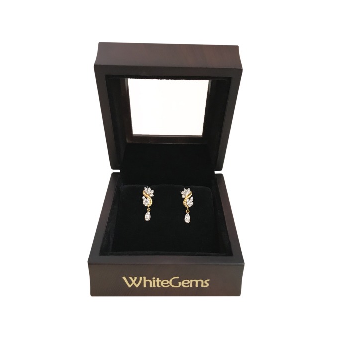 18 Kt Solid Yellow Gold Cubic Zirconia CZ Stud Drop Women Earrings Fine Jewelry