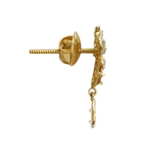 18 Kt Solid Yellow Gold Cubic Zirconia CZ Stud Drop Women Earrings Fine Jewelry
