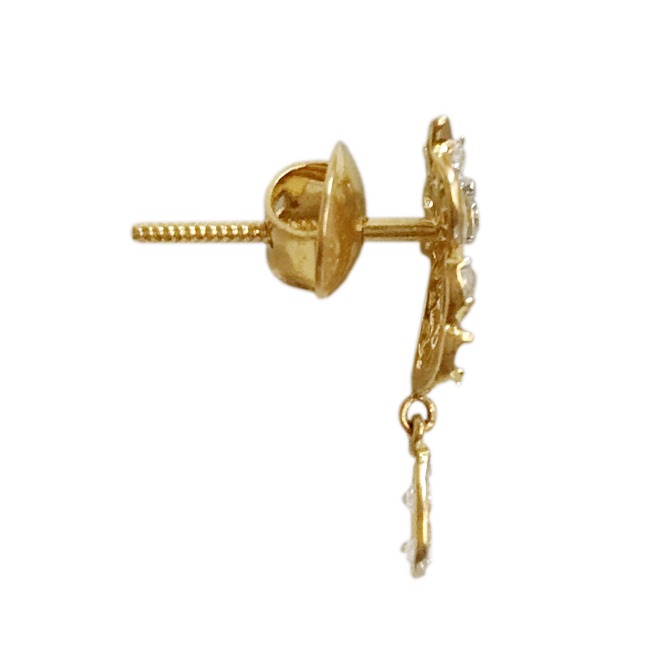 18 Kt Solid Yellow Gold Cubic Zirconia CZ Stud Drop Women Earrings Fine Jewelry