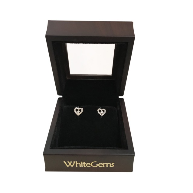 18 Kt Solid Yellow Gold Cubic Zirconia CZ Heart Stud Women Earrings Fine Jewelry