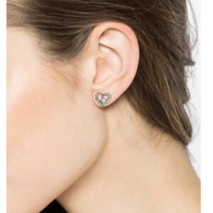 18 Kt Solid Yellow Gold Cubic Zirconia CZ Heart Stud Women Earrings Fine Jewelry