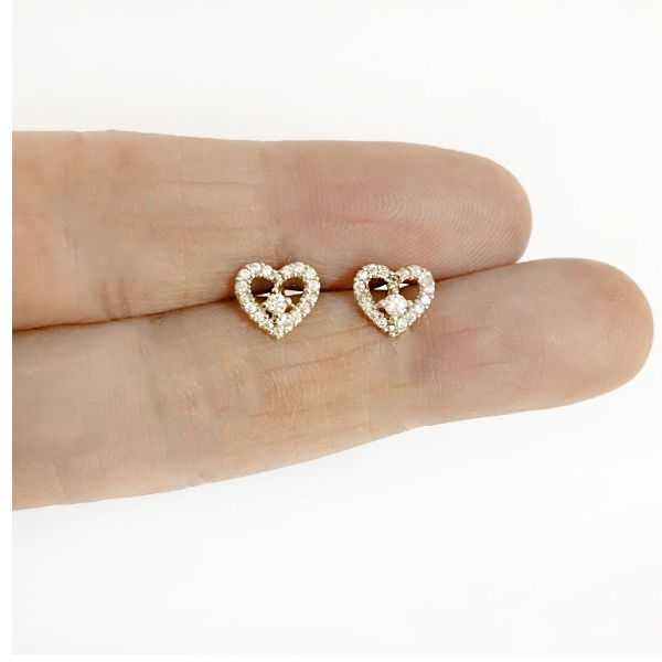 18 Kt Solid Yellow Gold Cubic Zirconia CZ Heart Stud Women Earrings Fine Jewelry