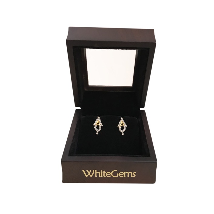 18 Kt Solid Fine Yellow Gold Cubic Zirconia CZ Stud Women Earrings Fine Jewelry
