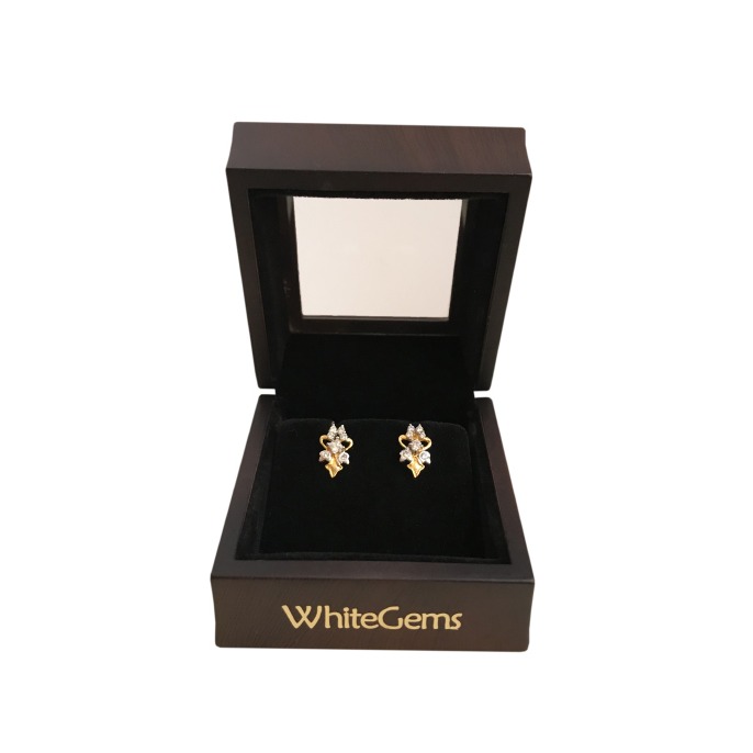 18 Kt Solid Fine Yellow Gold Cubic Zirconia CZ Stud Women Earrings Fine Jewelry