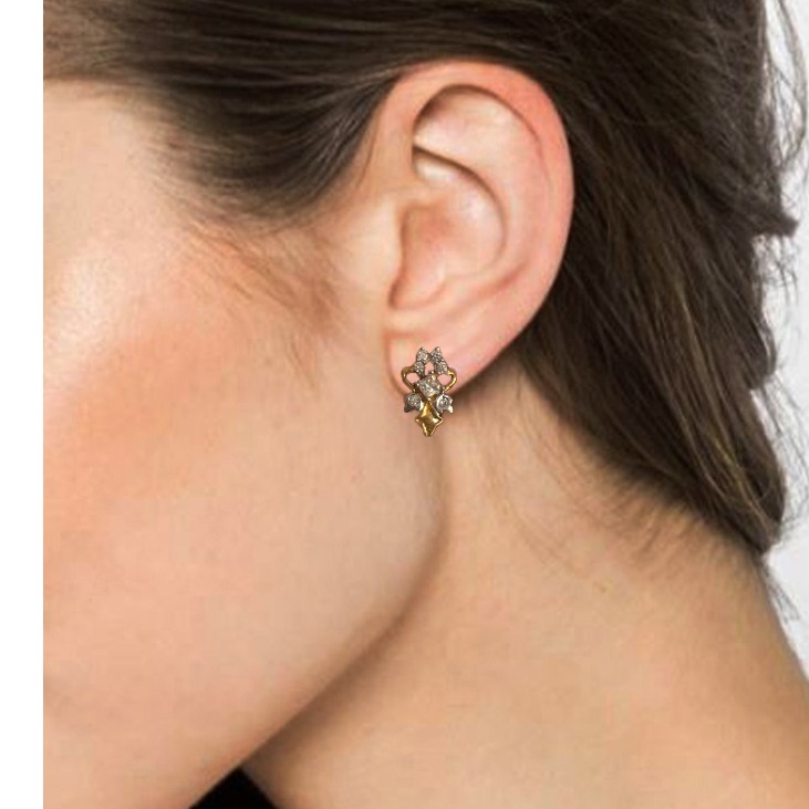 18 Kt Solid Fine Yellow Gold Cubic Zirconia CZ Stud Women Earrings Fine Jewelry