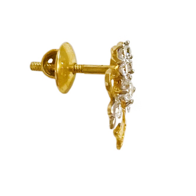 18 Kt Solid Fine Yellow Gold Cubic Zirconia CZ Stud Women Earrings Fine Jewelry