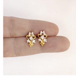 18 Kt Solid Fine Yellow Gold Cubic Zirconia CZ Stud Women Earrings Fine Jewelry