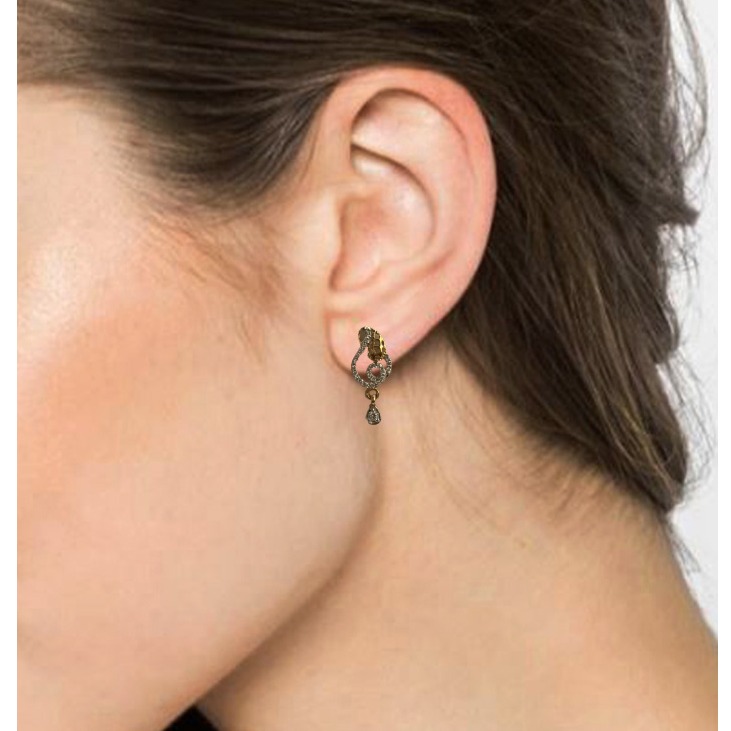 18 Kt Solid Fine Yellow Gold Cubic Zirconia CZ Stud Drop Classy Women'S Earrings