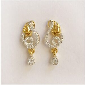 18 Kt Solid Fine Yellow Gold Cubic Zirconia CZ Stud Drop Classy Women'S Earrings