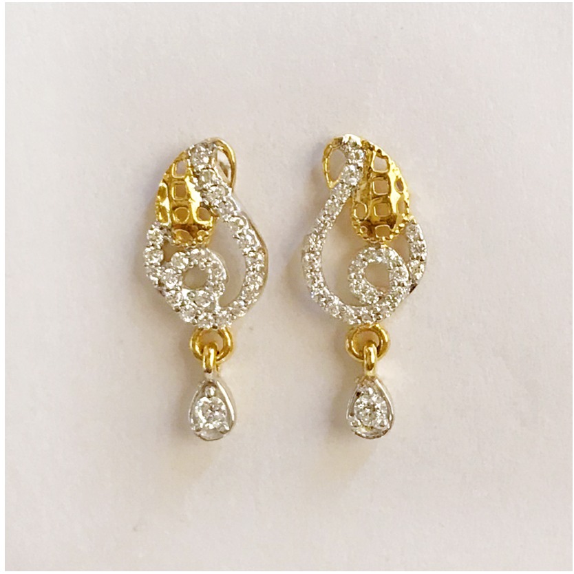 18 Kt Solid Fine Yellow Gold Cubic Zirconia CZ Stud Drop Classy Women'S Earrings