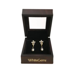 18 Kt Solid Yellow Gold Cubic Zirconia CZ Stud Dangle Drop Classy Women Earrings