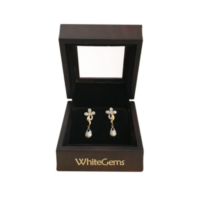 18 Kt Solid Yellow Gold Cubic Zirconia CZ Stud Dangle Drop Classy Women Earrings