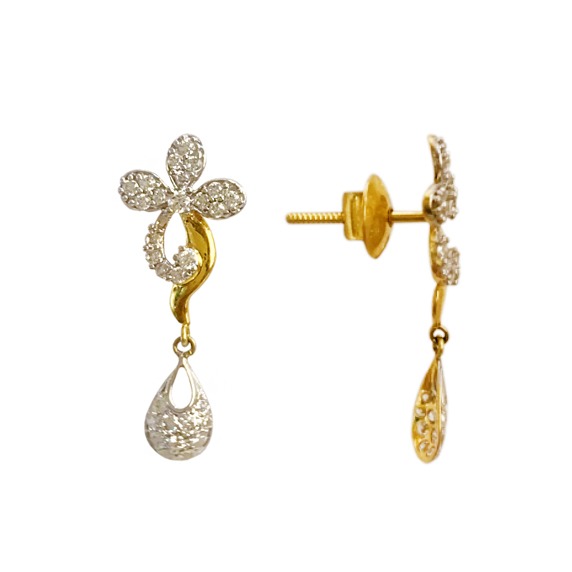18 Kt Solid Yellow Gold Cubic Zirconia CZ Stud Dangle Drop Classy Women Earrings