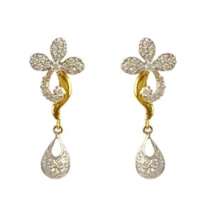 18 Kt Solid Yellow Gold Cubic Zirconia CZ Stud Dangle Drop Classy Women Earrings