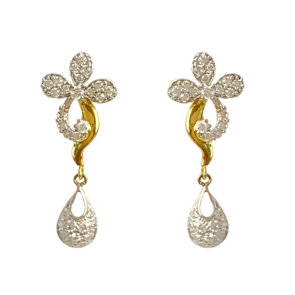 18 Kt Solid Yellow Gold Cubic Zirconia CZ Stud Dangle Drop Classy Women Earrings