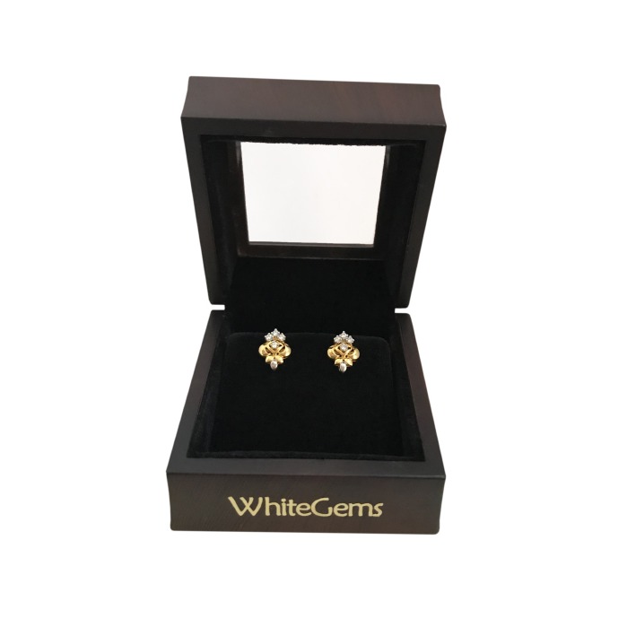 18 Kt Solid Fine Yellow Gold Cubic Zirconia Stud Women's Earrings Fine Jewelry