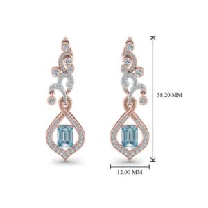 14 Kt Solid Rose Gold Aquamarine Gemstone Cubic Zirconia CZ Drop Women Earrings