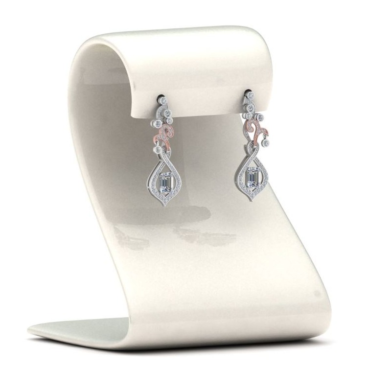 14 Kt White & Rose Solid Gold Emerald Cubic Zirconia Dangle Drop Women Earrings