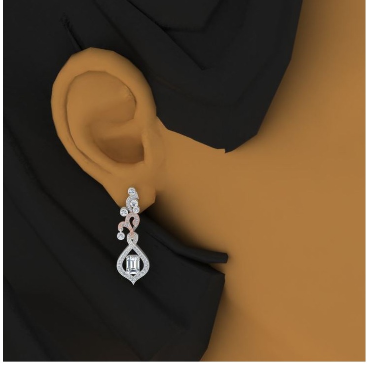 14 Kt White & Rose Solid Gold Emerald Cubic Zirconia Dangle Drop Women Earrings