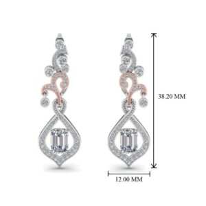 14 Kt White & Rose Solid Gold Emerald Cubic Zirconia Dangle Drop Women Earrings