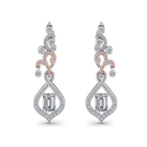 14 Kt White & Rose Solid Gold Emerald Cubic Zirconia Dangle Drop Women Earrings