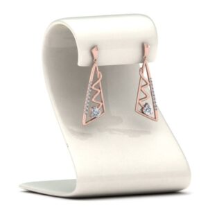 14 Kt Solid Rose Gold Cubic Zirconia Triangular Shape Dangle Drop Women Earrings