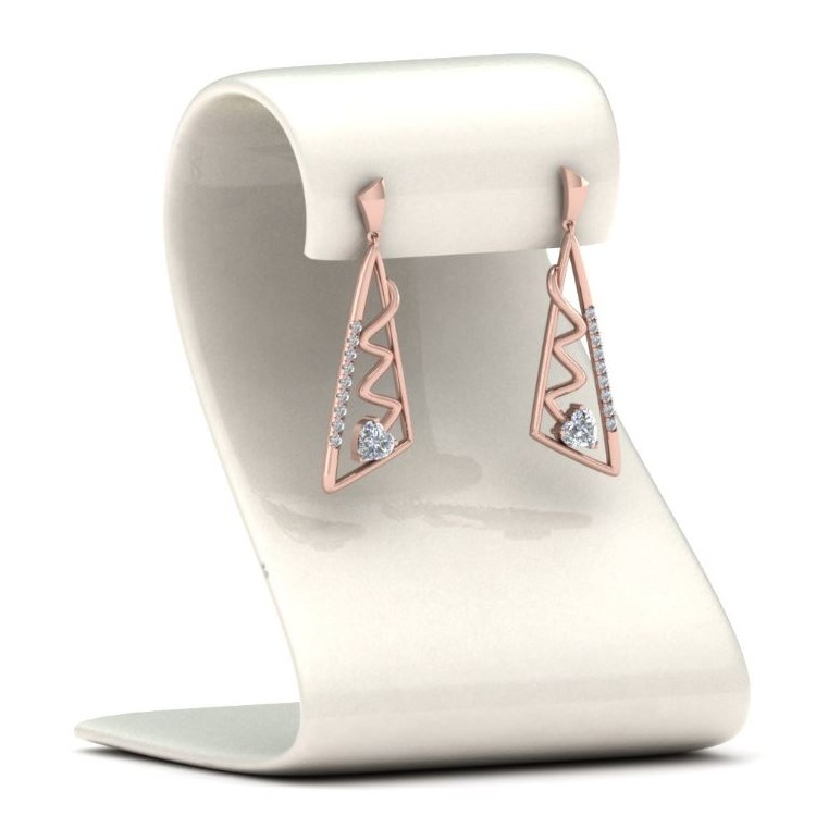 14 Kt Solid Rose Gold Cubic Zirconia Triangular Shape Dangle Drop Women Earrings