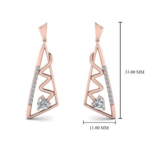 14 Kt Solid Rose Gold Cubic Zirconia Triangular Shape Dangle Drop Women Earrings