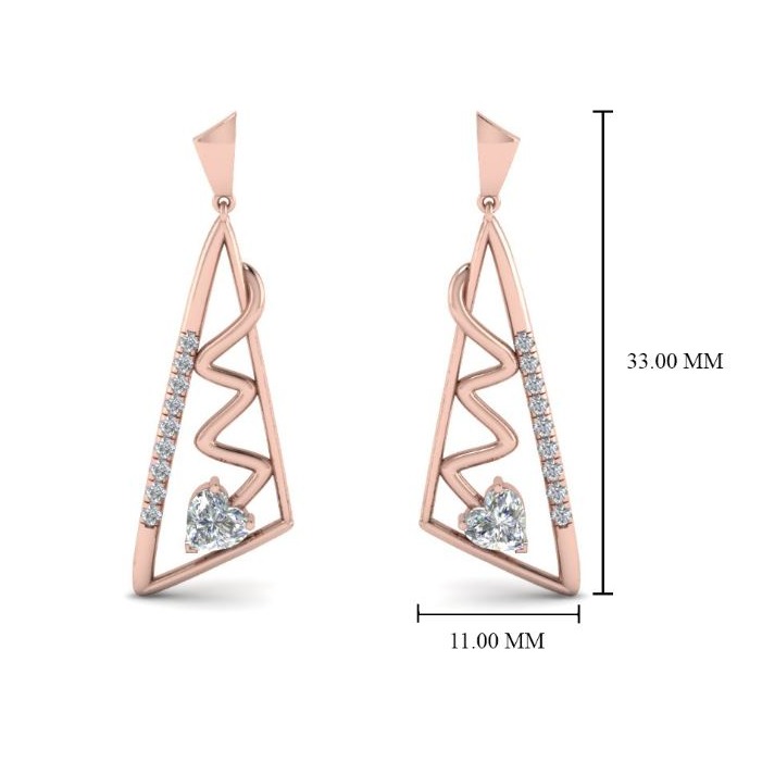 14 Kt Solid Rose Gold Cubic Zirconia Triangular Shape Dangle Drop Women Earrings