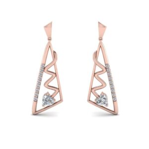 14 Kt Solid Rose Gold Cubic Zirconia Triangular Shape Dangle Drop Women Earrings