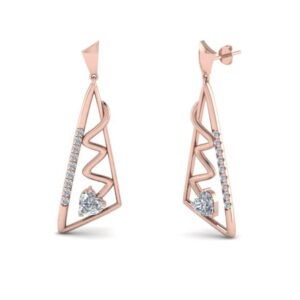 14 Kt Solid Rose Gold Cubic Zirconia Triangular Shape Dangle Drop Women Earrings