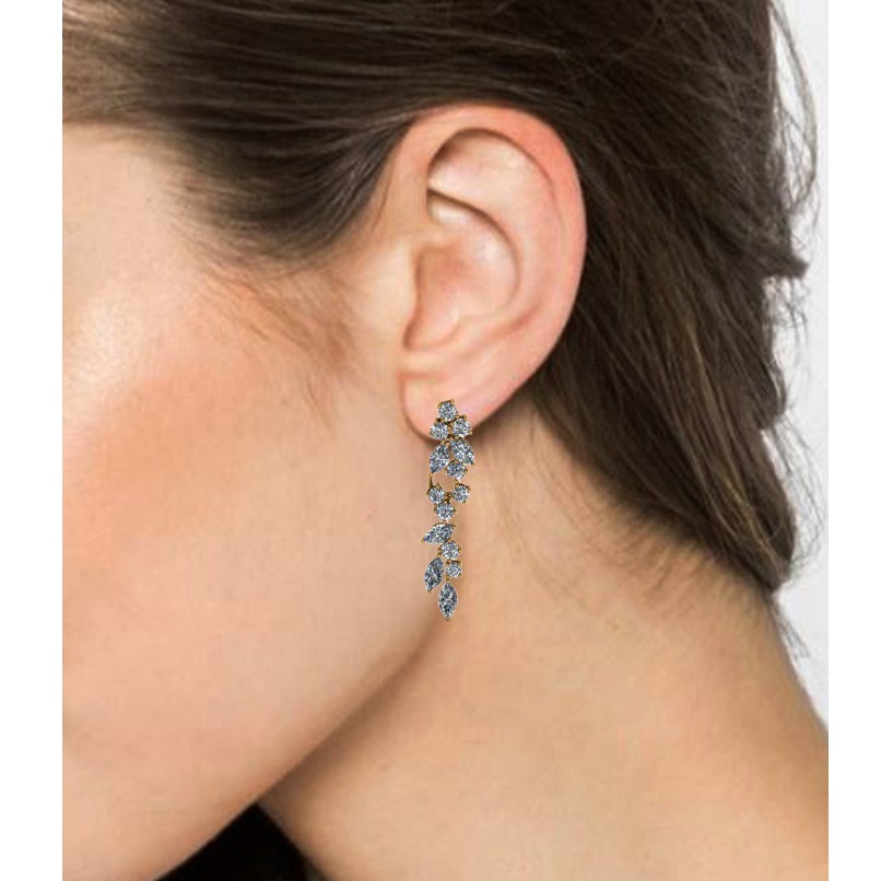 18 Kt Solid Yellow Gold Cubic Zirconia CZ Dangle Drop Screw Back Women Earrings