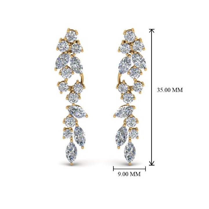 18 Kt Solid Yellow Gold Cubic Zirconia CZ Dangle Drop Screw Back Women Earrings