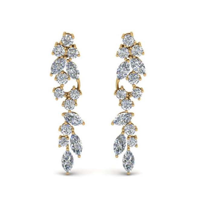18 Kt Solid Yellow Gold Cubic Zirconia CZ Dangle Drop Screw Back Women Earrings