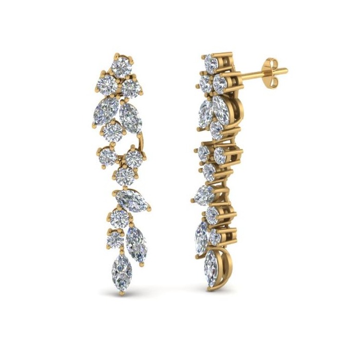18 Kt Solid Yellow Gold Cubic Zirconia CZ Dangle Drop Screw Back Women Earrings