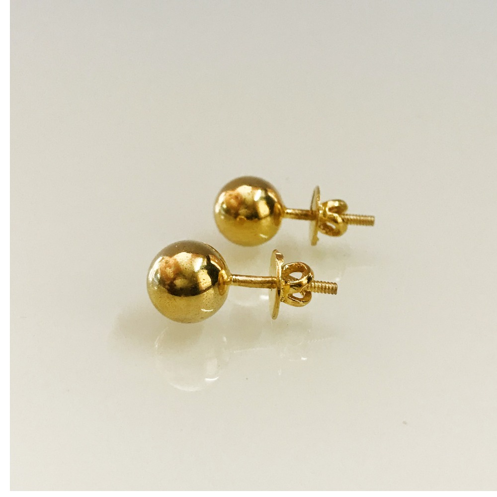 Round Ball 22 Kt Hallmark Real Solid Yellow Gold Screw Back Stud Earrings 3 Gms