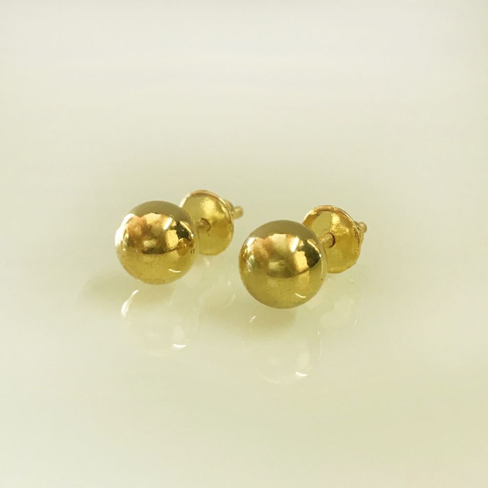 Round Ball 22 Kt Hallmark Real Solid Yellow Gold Screw Back Stud Earrings 3 Gms