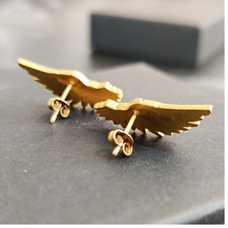 22 Kt Real Solid Yellow Gold Isis Egyptian Godess Wings Stud Climber Earrings