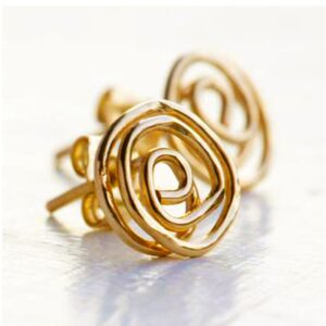 18 Kt Real Solid Yellow Gold Handmade Swirl Stud Screw Back Women'S Earrings