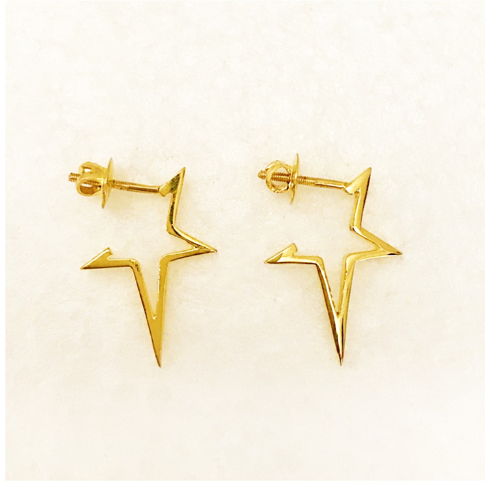 18 Kt Real Solid Yellow Gold Screw Back Women'S Stud Star Earrings 5.150 Grams