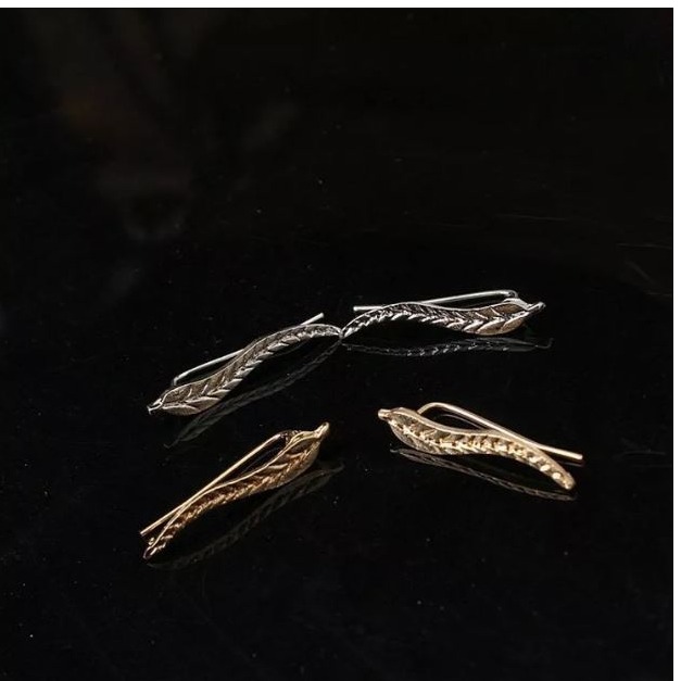 Fine Jewelry 22 Kt Hallmark Real Solid Yellow Gold Women'S Leaf Hook Earrings