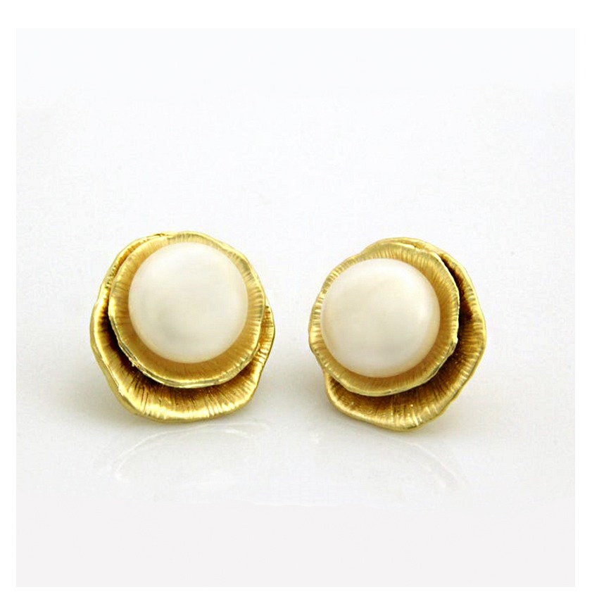 18 Kt Hallmark Real Solid Yellow Gold Pearl Bridesmaid Stud Earrings Screw Back