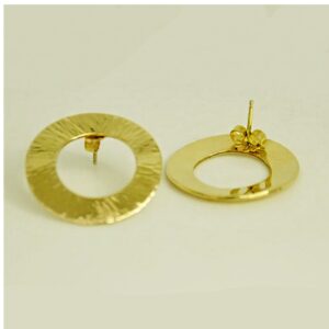 Fine Jewelry 18 Kt Hallmark Real Solid White Gold Hammered Circle Stud Earrings