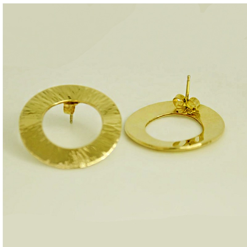 Fine Jewelry 18 Kt Hallmark Real Solid White Gold Hammered Circle Stud Earrings