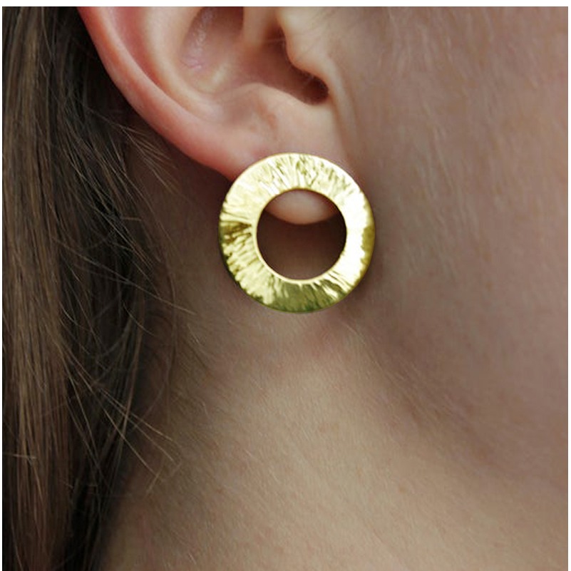 Fine Jewelry 18 Kt Hallmark Real Solid White Gold Hammered Circle Stud Earrings