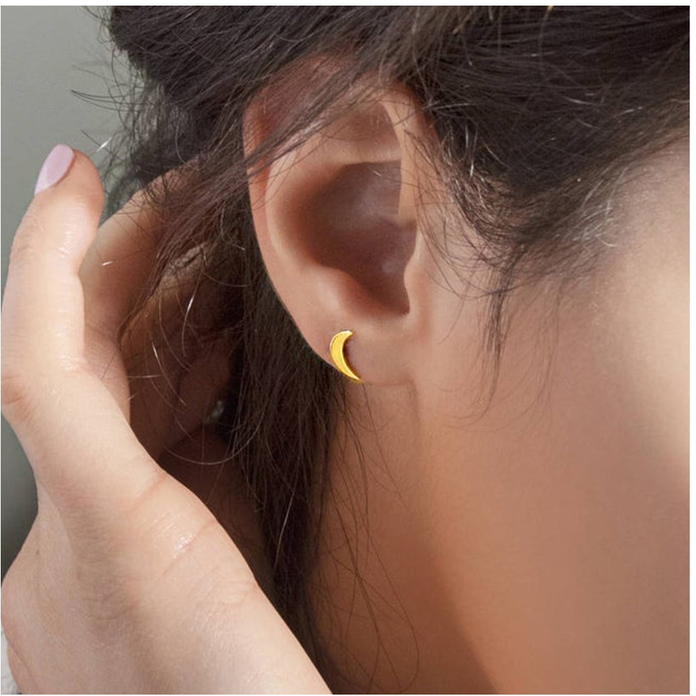 22 Kt Hallmark Real Solid Yellow Gold Tiny Crescent Half Moon Stud Earrings