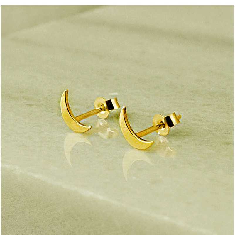 22 Kt Hallmark Real Solid Yellow Gold Tiny Crescent Half Moon Stud Earrings